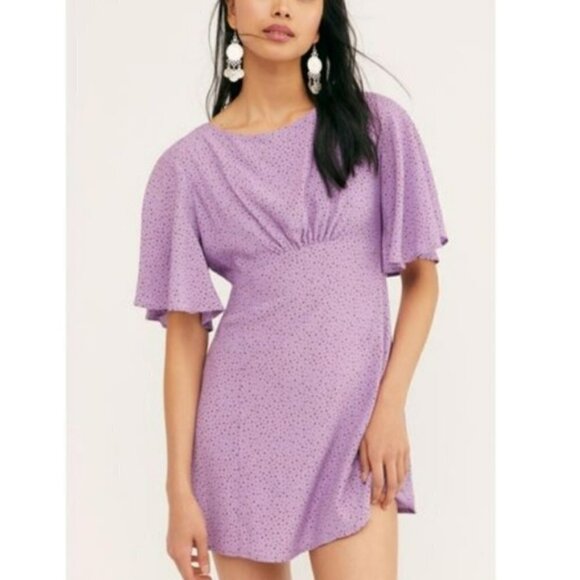 Free People | Tootsie Mini Dress Empire Waist Flutter Sleeve Purple Size 2 - Picture 2 of 13